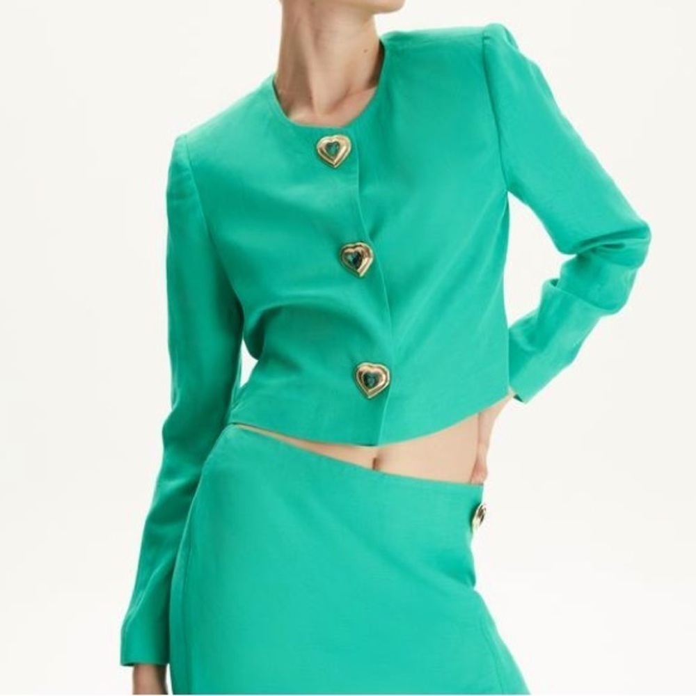 ADL x Raisa Vanessa crop green heart embellished button blazer M St Pattys